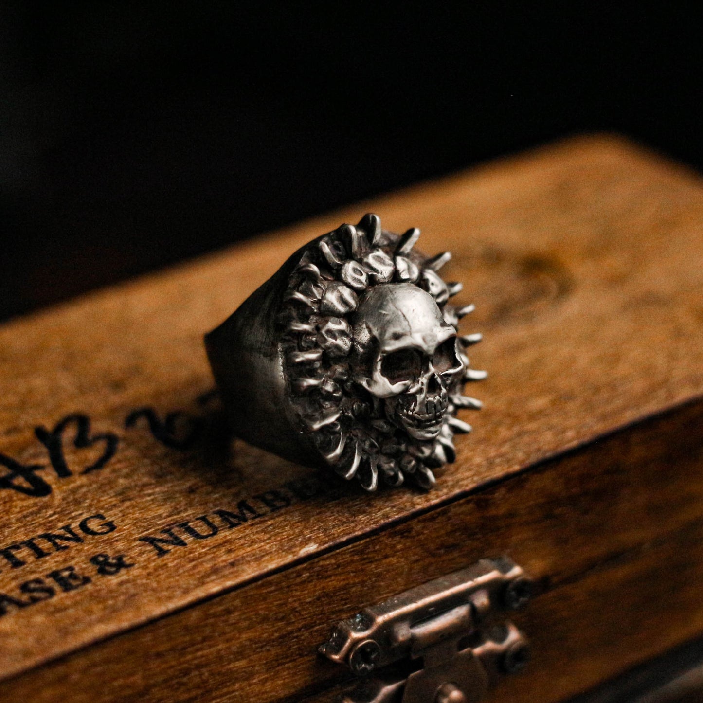 Spikes Skull 925 silver ring, silver mang ghost head ring, sterling silver vintage gothic ring gift - craftsman made - SATANHORN