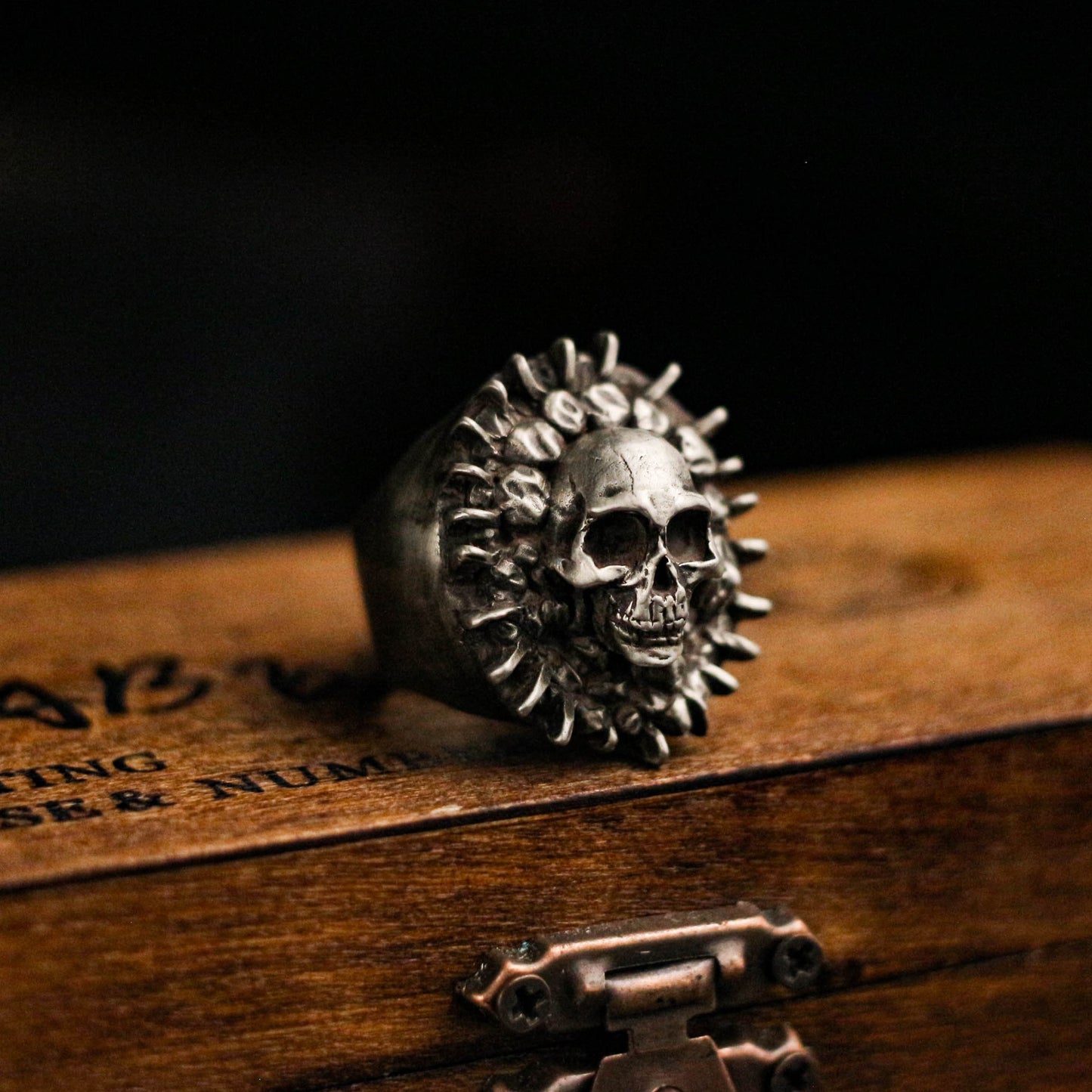 Spikes Skull 925 silver ring, silver mang ghost head ring, sterling silver vintage gothic ring gift - craftsman made - SATANHORN