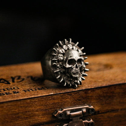 Spikes Skull 925 silver ring, silver mang ghost head ring, sterling silver vintage gothic ring gift - craftsman made - SATANHORN