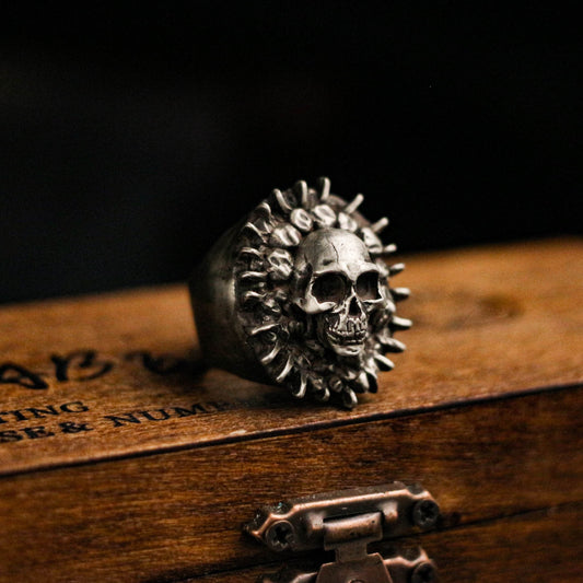 Spikes Skull 925 silver ring, silver mang ghost head ring, sterling silver vintage gothic ring gift - craftsman made - SATANHORN
