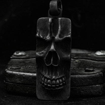 Silver Skull Men Necklace, Skull Shield Pendant, Oxidized Necklace, Biker Men Pendant, Skull Necklace, Symbolic Silver Skull Amulet