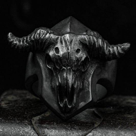 devil horns skull ring, evil god ring, sheep skull ring, Pan Shen Ramanimal skull horn, Gothic ring, Vintage ring handmade jewelry