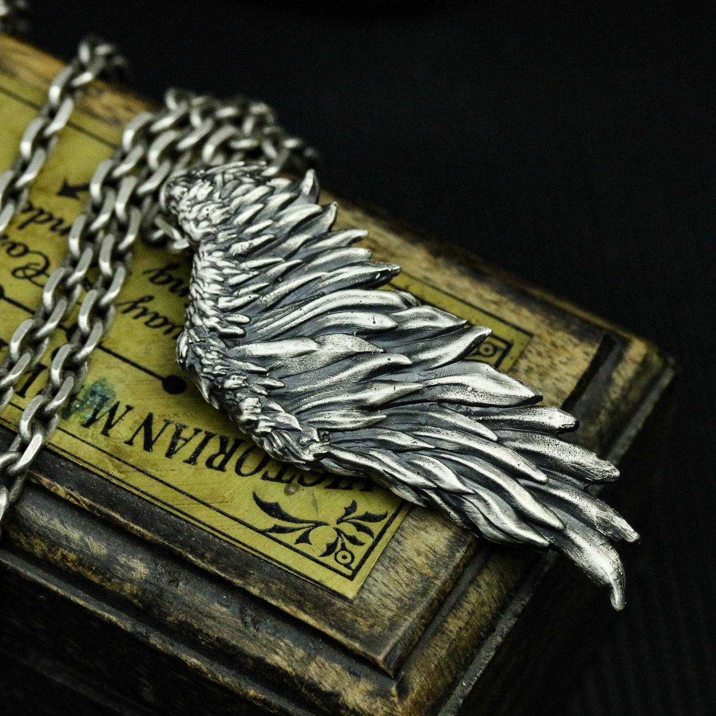 Angel wings 925 silver Necklace Pendant, flying wings indie pendant, unique sterling silver gothic vintage handmade gift-craftsman made