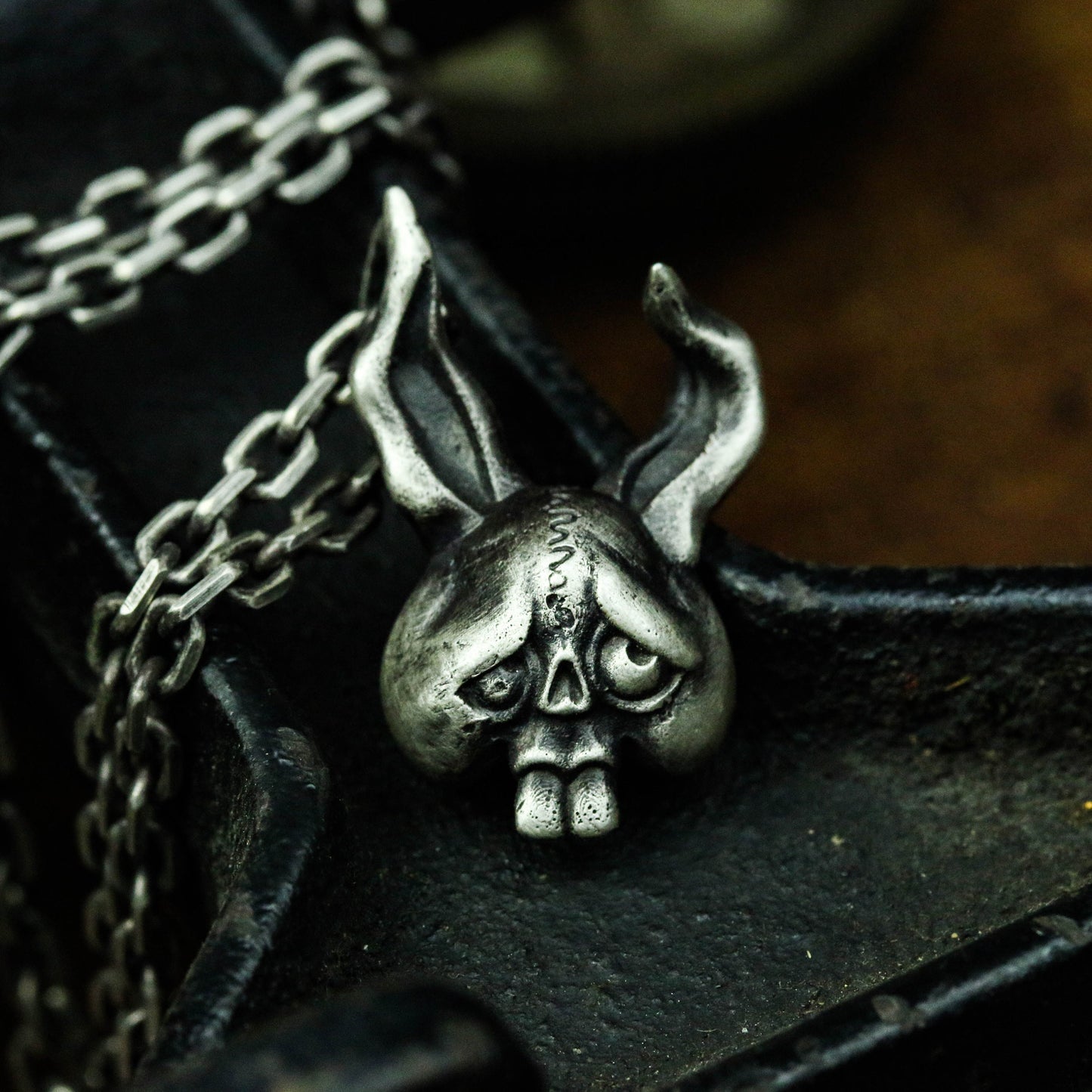 Gothic Skull Rabbit 925 Sterling Silver Pendant Necklace, Personalized Men's Necklace Pendant, Punk Necklace - Craftsman made