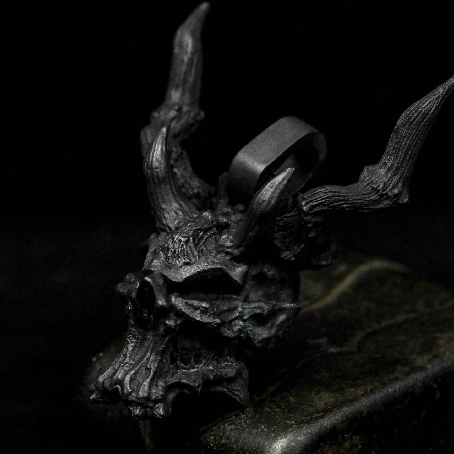 Silver Skull Pendant Demon Skull Horn Pendant-Medieval/Gothic/Amulet/Templar/Pagan/Curled Demon Horn