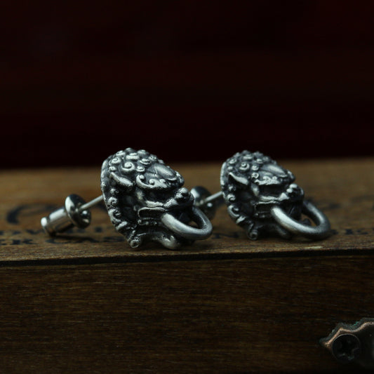 925 sterling silver lion head earrings, lion earrings, lion jewelry, natural earrings, gifts for him handmade