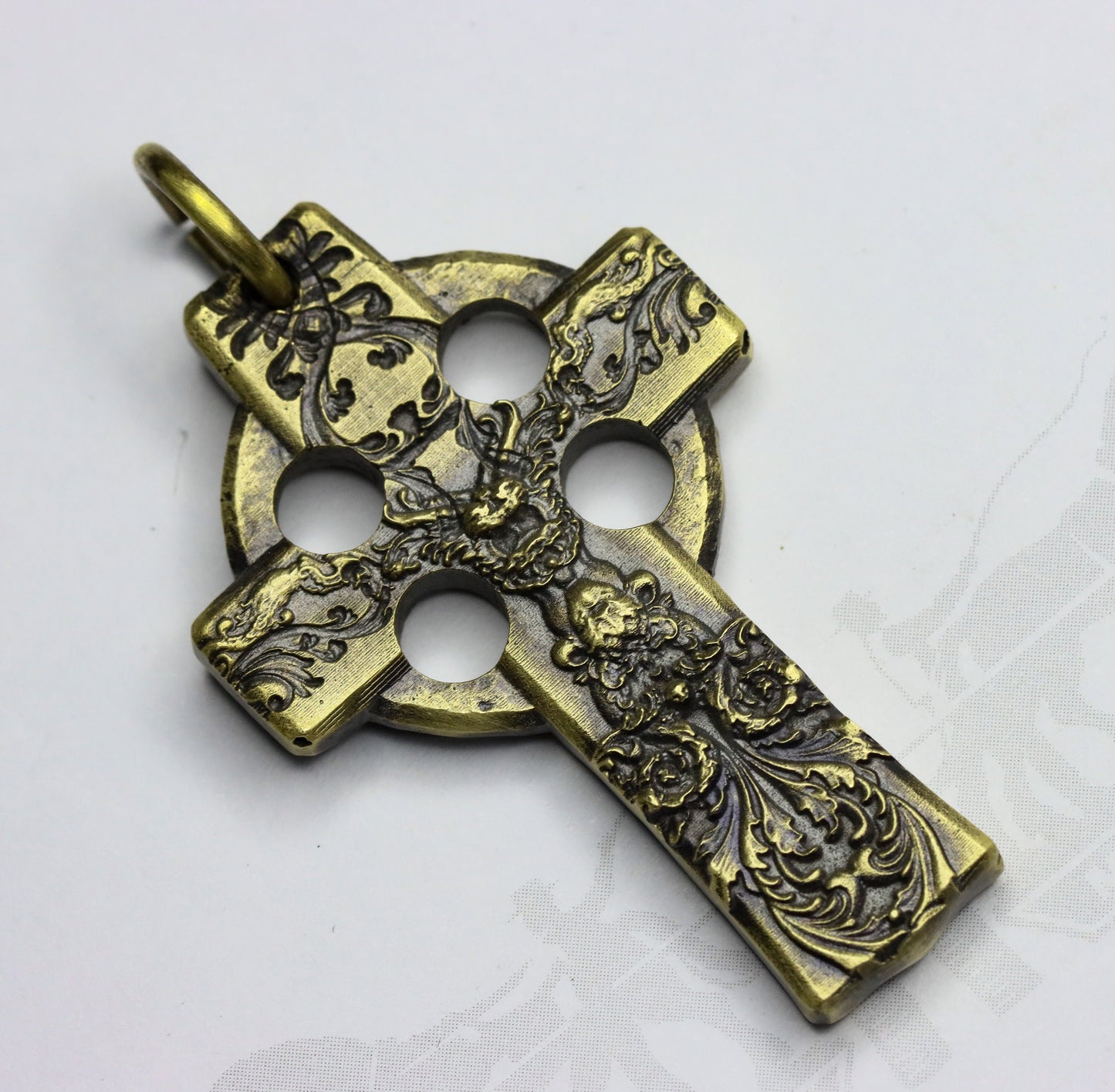 Carved cross 925 silver/brass necklace pendant, artistic cross jewelry, unique belief necklace-Craftsmen made