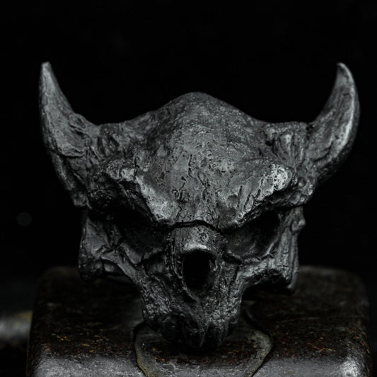 skull ring, Horn Devil Silver Skull Ring-Gothic style handmade sterling silver ring