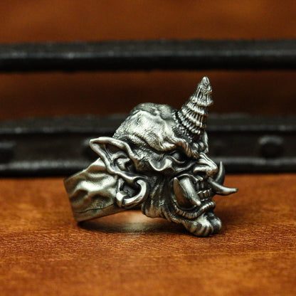 Devil silver ring, Prajna silver ring, Gothic skull silver ring, silver ghost ring, unihorn demon Satan men’s accessories-Craftsmen made - SATANHORN