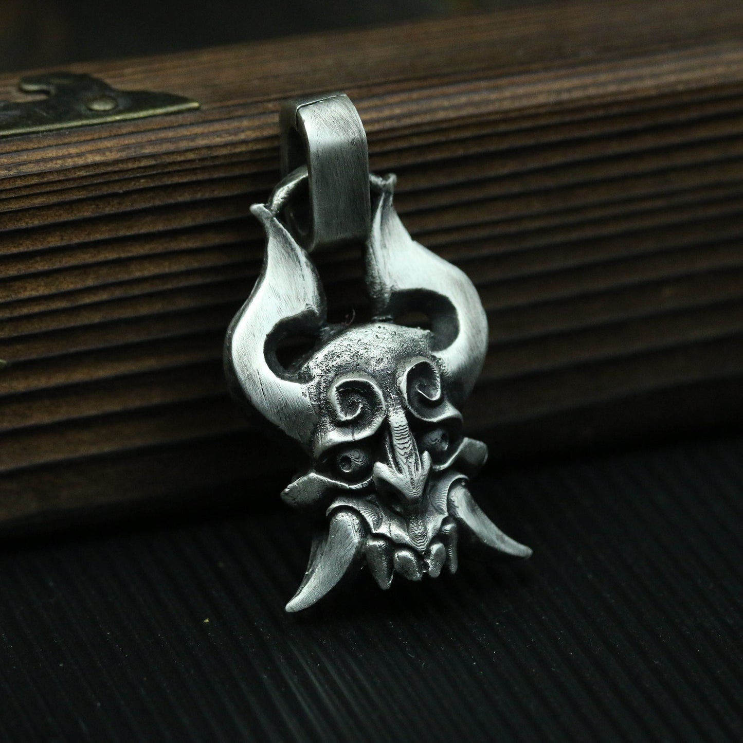 Horn Totem 925 Silver Pendant Necklace, Indian Tribe Jewelry, Fangs Demon Totem Amulet Pendant Necklace-Craftsmen made