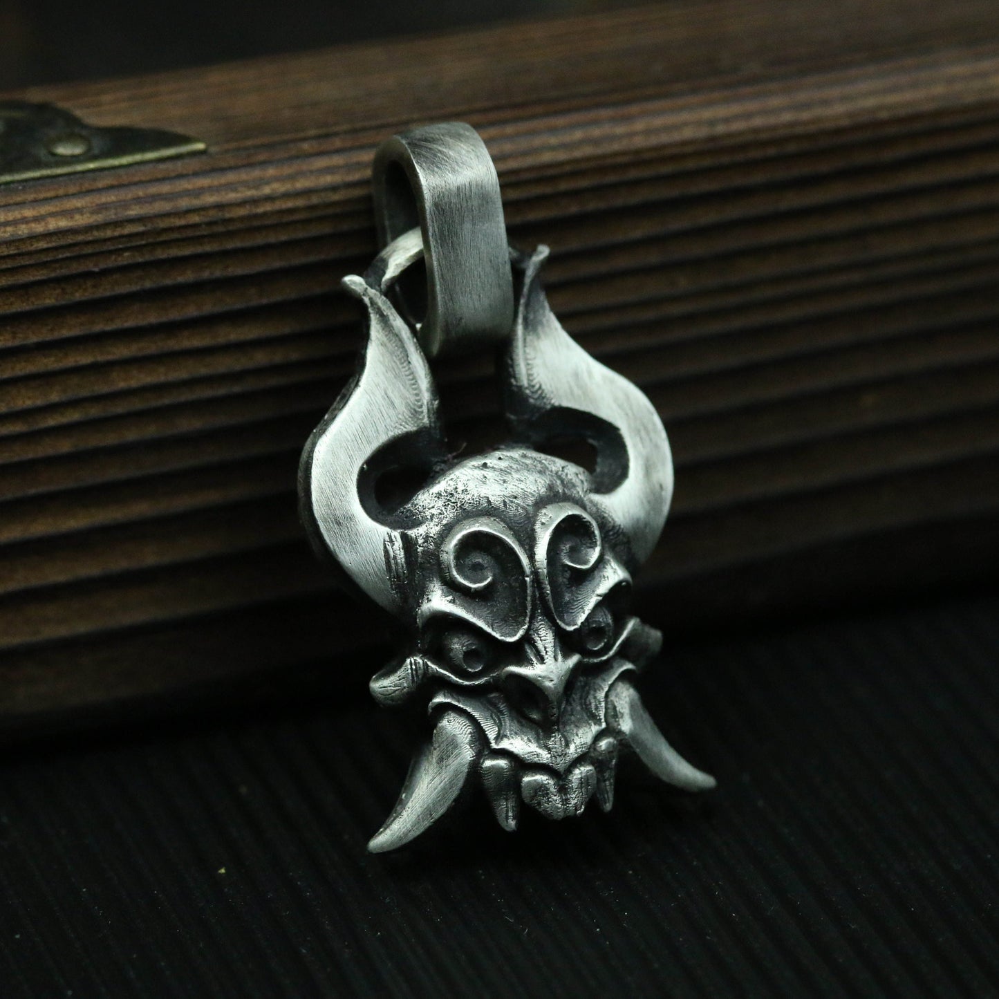 Horn Totem 925 Silver Pendant Necklace, Indian Tribe Jewelry, Fangs Demon Totem Amulet Pendant Necklace-Craftsmen made