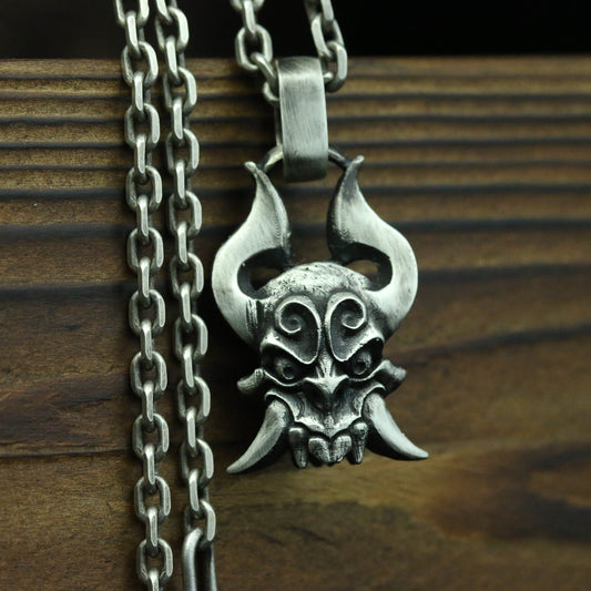 Horn Totem 925 Silver Pendant Necklace, Indian Tribe Jewelry, Fangs Demon Totem Amulet Pendant Necklace-Craftsmen made