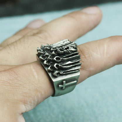 Cross Christian believer 925 Silver Ring, people of faith cloak silver brass ring, unique handmade ring-Craftsman made - SATANHORN