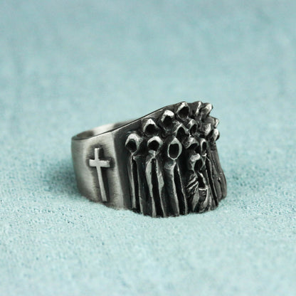 Cross Christian believer 925 Silver Ring, people of faith cloak silver brass ring, unique handmade ring-Craftsman made - SATANHORN