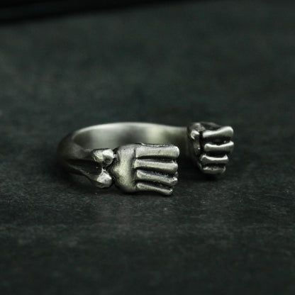 Double Fist 925 silver ring, fist clenched ring, solid brass personalized gift-Craftsmen made - SATANHORN