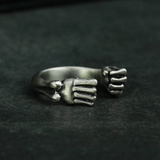 Double Fist 925 silver ring, fist clenched ring, solid brass personalized gift-Craftsmen made - SATANHORN