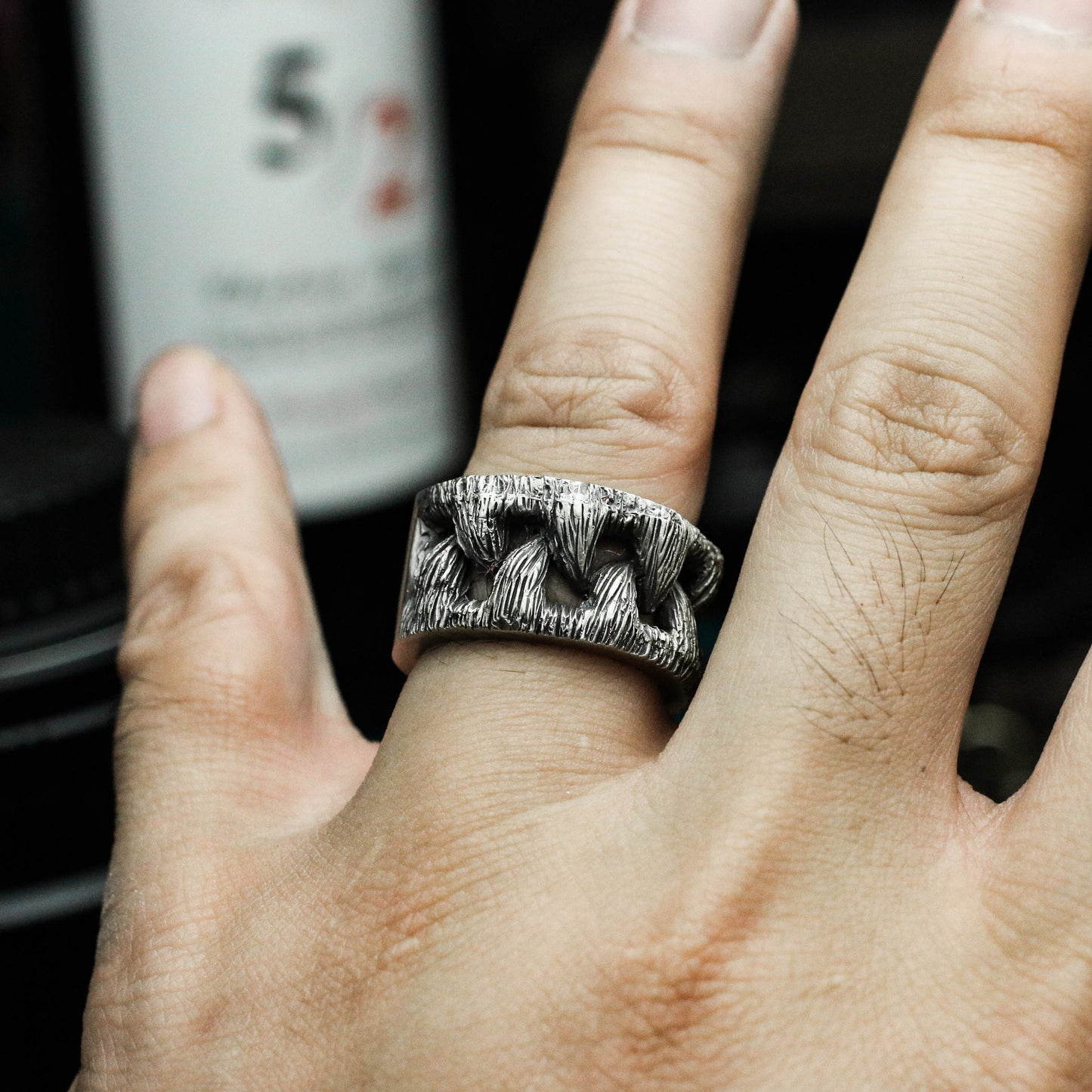 Fangs 925 Silver Ring,Dogtooth 925 Silver Ring, Monster Fang Vampire Ring-Craftsman made