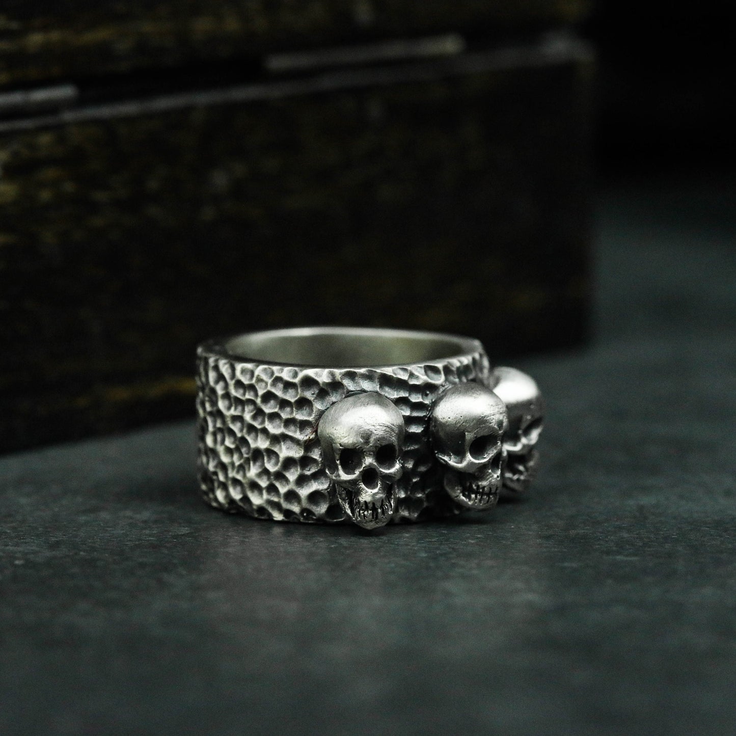 Three Skulls 925 Silver/Brass Ring, Skeleton Brothers Ring, Gothic Dark Ring-Craftsman made