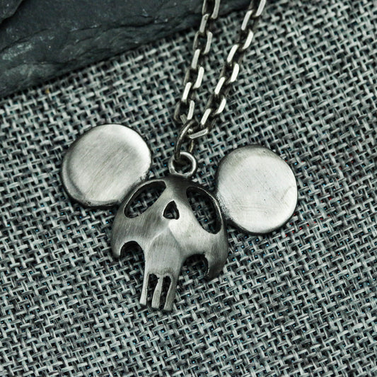 Mickey Skull 925 silver Pendant Necklace, Disney Mouse Silver Jewelry, Personalized Creative Handmade Gift-Craftsmen made