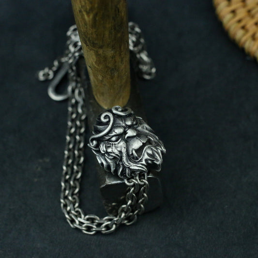 Monkey King 925 Silver Necklace Pendant, Wukong Chinese Mythology, Journey to the West Sterling Silver Jewelry - Craftsman Made