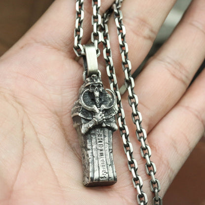 Pharaoh Coffin 925 Sterling Silver Pendant Necklace, Egyptian Pharaoh Silver Pendant Necklace, Ancient Egyptian Pendant-Craftsmen made