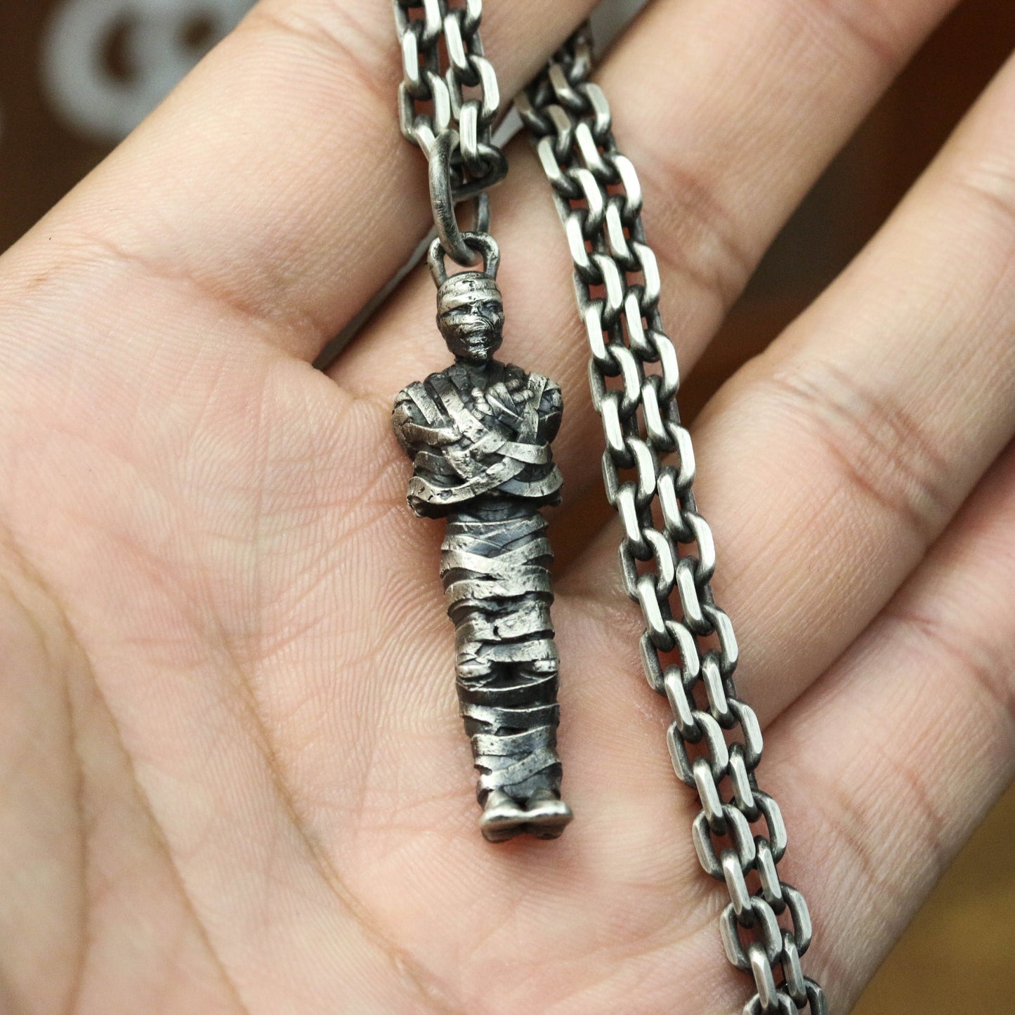 Egyptian Mummy 925 Sterling Silver Pendant Necklace, Mummy Pharaoh Silver Pendant Necklace, Death Necklace-Craftsmen made