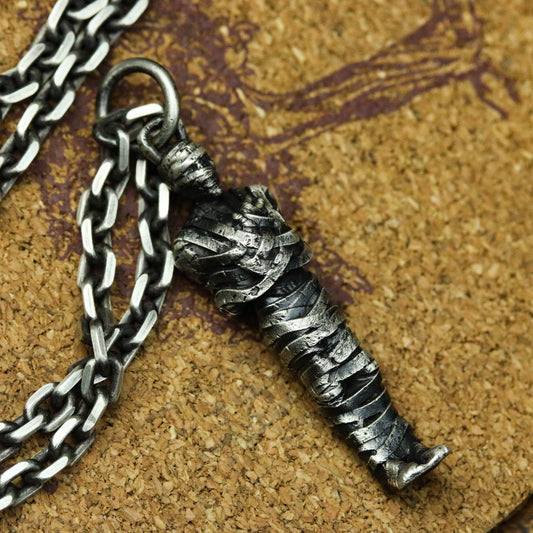 Egyptian Mummy 925 Sterling Silver Pendant Necklace, Mummy Pharaoh Silver Pendant Necklace, Death Necklace-Craftsmen made