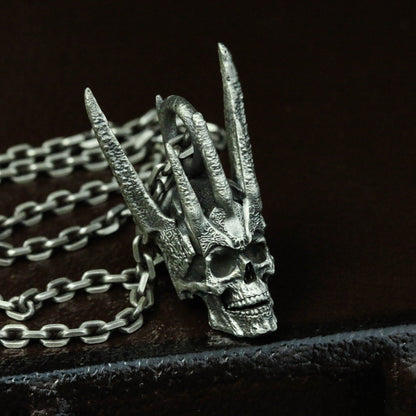 Spiked Skull 925 Silver Pendant Necklace, Crown Skull Necklace, Creative Skull Pendant Necklace, Men's Pendant Necklace -Craftsman made