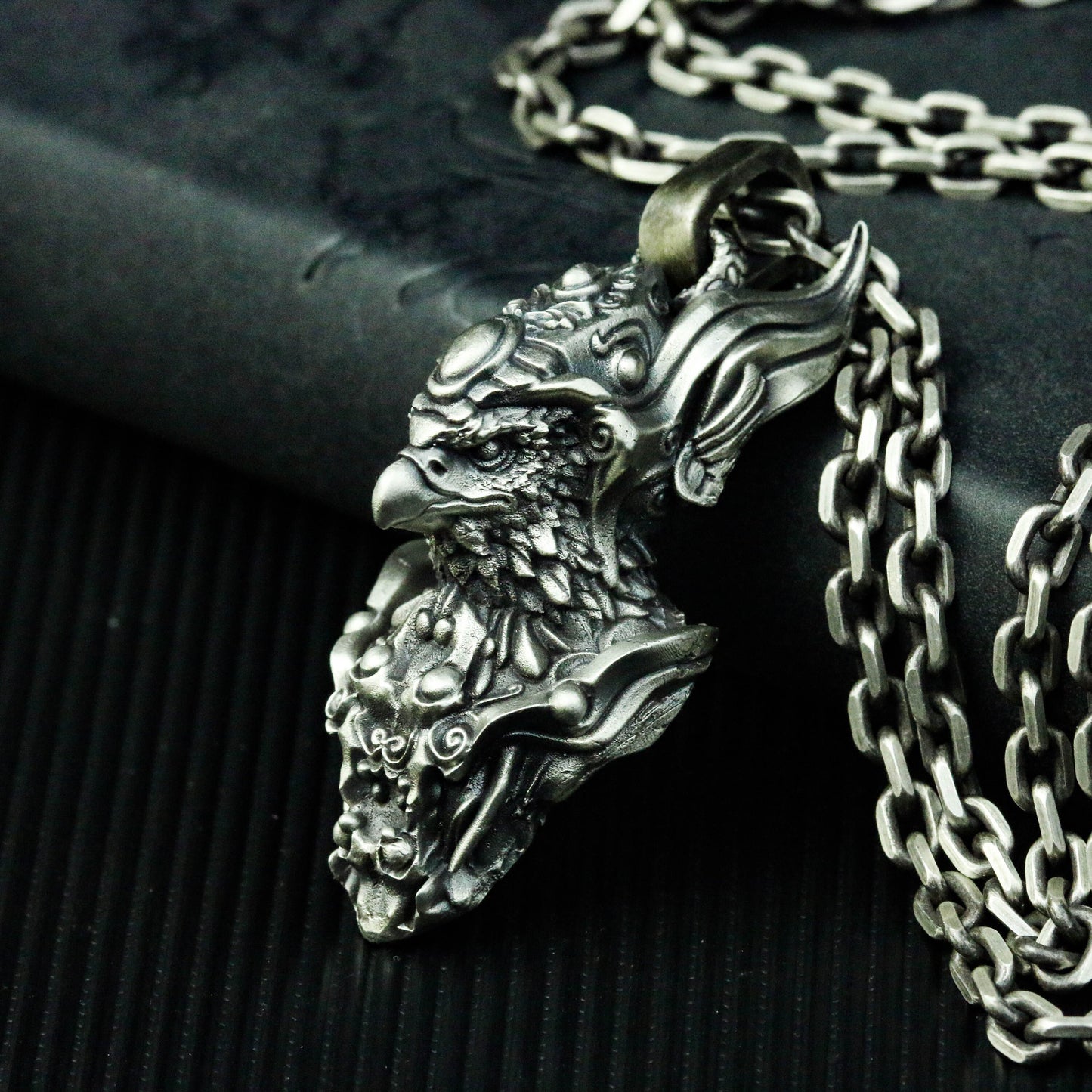 Ancient Egyptian Horus Eagle God Statue 925 Silver Pendant Necklace, Ancient Egyptian Jewelry Men's Accessories Men's and Women's Handmade