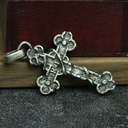 Catholic Latin Cross 925 Silver/Brass Necklace Pendant, Art Cross Jewelry, Unique Faith Necklace-Craftsmen made