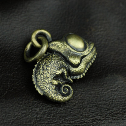Chameleon brass pendant reptile keychain Personality necklace craftsman made