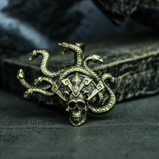 Quetzalcoatl serpent Mayan Priest Snake God Skull Brass Pendant Medusa Craftsman Necklace Brass 925 silver handmade custom jewelry