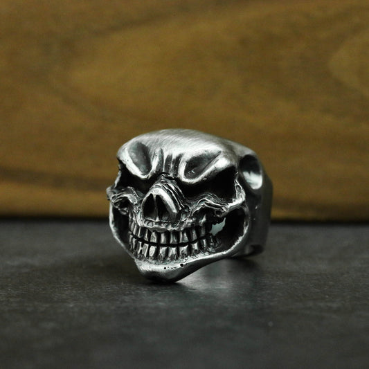 Laughing Specter Skull Ring - Handcrafted Sterling Silver Phantom Jewelry - SATANHORN
