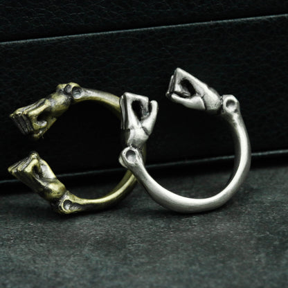 Double Fist 925 silver ring, fist clenched ring, solid brass personalized gift-Craftsmen made - SATANHORN