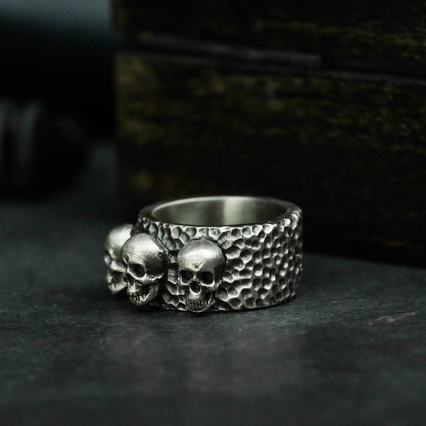 Three Skulls 925 Silver/Brass Ring, Skeleton Brothers Ring, Gothic Dark Ring-Craftsman made