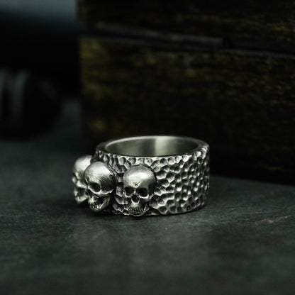 Three Skulls 925 Silver/Brass Ring, Skeleton Brothers Ring, Gothic Dark Ring-Craftsman made - SATANHORN