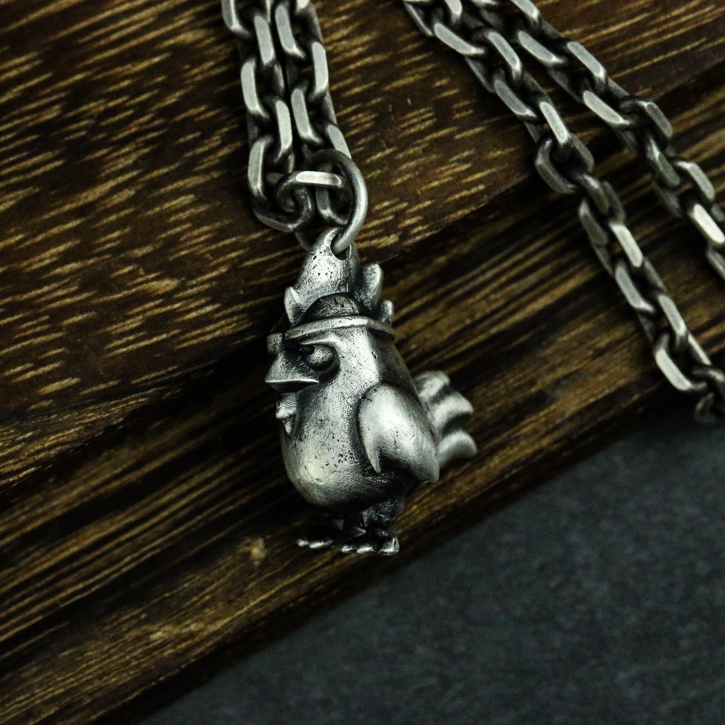 Little Rooster 925 Silver Pendant Necklace, One-Eyed Rogue Chicken Pendant Necklace, Cock Necklace,Silver Men's Accessories-Craftsman made