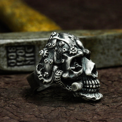 Lucky Skull 925 Silver Ring, Stallone's Expendables Ring, Sterling Silver Gothic Retro Cyberpunk-Crafted by Craftsman - SATANHORN