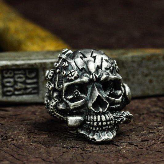 Lucky Skull 925 Silver Ring, Stallone's Expendables Ring, Sterling Silver Gothic Retro Cyberpunk-Crafted by Craftsman