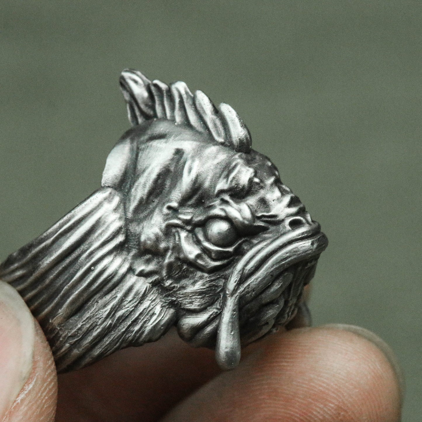 Fish head monster 925 silver ring, personality ring, sterling silver ring, monster fish ring, biochemical ring, fairy ring, witch ring