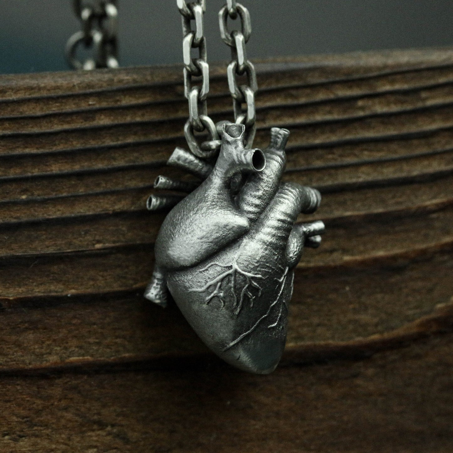 925 Sterling Silver Heart Pendant Necklace, Gothic Anatomy Heart Pendant, Heart Pendant Necklace, Men's Necklace - Handmade