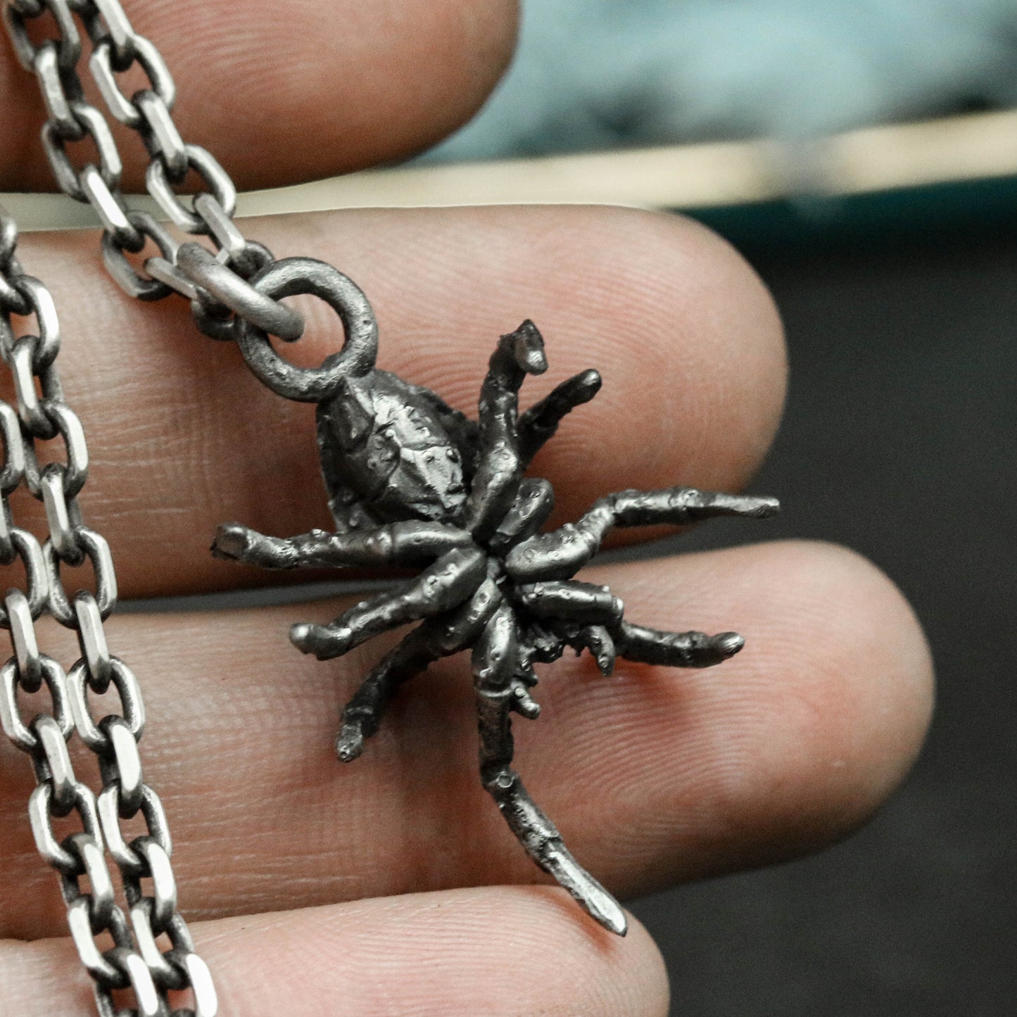 925 Sterling Silver Tarantula Pendant Necklace, Solid Silver Invisible Killer Personality Gift, Insect Necklace, Gothic Jewelry - Handmade