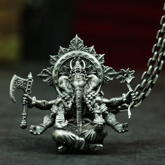 Elephant God Indian Buddhist God Statue 925 Silver Pendant Necklace, Buddha Statue, Statue Jewelry, Elephant Necklace, Men's Accessories