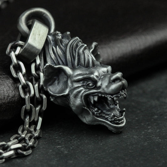 Hyena dog 925 silver pendant, hyena dog pendant, sterling silver pet gothic pendant gift - Artisan Made