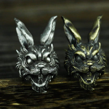 Rogue rabbit long-eared rabbit 925 silver ring, handmade silver ring, animal ring, men's ring, big ring, Gothic rabbit ring - SATANHORN