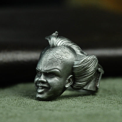 Carnival Horror Face Ring - Gothic Clown 925 Silver Collector Ring - SATANHORN