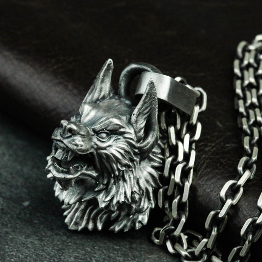 Wild wolf king 925 silver Pendant Necklace, Prairie wolf jewelry, Steppen wolf sterling silver Pendant-craftsman made