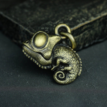 Chameleon brass pendant reptile keychain Personality necklace craftsman made