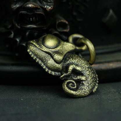 Chameleon brass pendant reptile keychain Personality necklace craftsman made