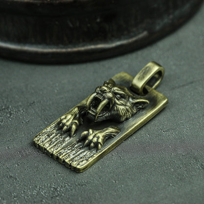 Tiger head pendant Sabre Tooth Tiger Pendant Smilodon Brass Army Brand Men's Brass 925 silver säbelzahntiger handmade custom jewelry